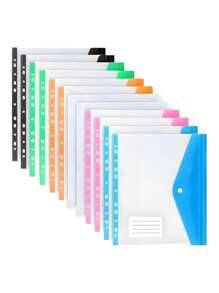 12个透明彩色文件夹，学生试卷收纳袋，带名片的防水文件袋，A4按扣文件袋，适用于学校用品，返校