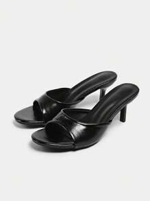 New Summer Women Shoes Lacquered Effect Mule Style Pointed Toe High Heel Sandals [Please Refer To Size Chart For Recommendation],Kitten Heels - Black - View 8