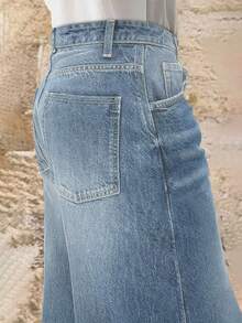 Women's Casual Straight Loose Low Waist Denim Bermuda Shorts, Commuting Style, Summer - 淺色水洗藍 - 查看 3