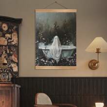 1 件浴缸里的鬼魂，万圣节装饰，鬼魂浴室印刷品，艺术海报印刷品，黑暗学院，复古海报，哥特式绘画，恐怖万圣节墙壁艺术，适用于宿舍、浴室、客厅、房间墙壁装饰，裱框艺术，易于悬挂