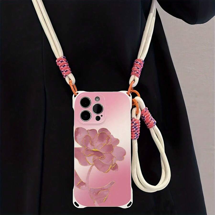 Funda para teléfono 1 pieza Una elegante correa para el hombro tipo bandolera, patrón Correa para el hombro tipo bandolera Correa de mano anticaída de cuatro esquinas Funda protectora para teléfono móvil Puede colgarse hacia atrás Funda para teléfono móvil suave adecuada para la serie 12 13 14 15 16 Pro Pro Plus - - Colores mixtos 1 - Ver 1