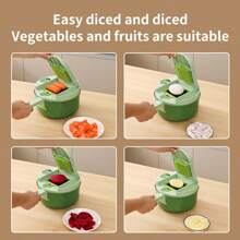 Multifunctional Vegetable Chopper Set - Manual Slicer Dicer With Interchangeable Stainless Steel Blades & PET Container, For Onion/Potato/Cucumber, Camping & Kitchen Essential (Slice, Shred, Grind)
