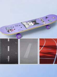 Sanrio 1pc Authentic Sanrio Licensed Skateboard For Boys & Girls, 4-Wheel Double-Kicktail Skateboard With High Elastic Wheels, Suitable For Beginners