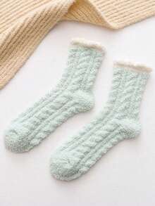 5 par damskich skarpetek termicznych w jednolitym kolorze, grubych, koralowych, pluszowych, do połowy łydki, poporodowych, jesienno-zimowych, pluszowych skarpetek domowych