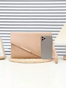 黑色信封包，纯色文件包，简约时尚百搭手拿包，PU材质女士手拿包，卡包，护照夹，商务通勤包 - 卡其色 - 查看 4