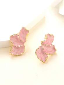 1 对时尚优雅三瓣珐琅金属花卉耳钉，多种颜色 - 橘色 - 查看 4