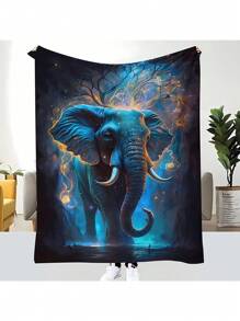 1pc Luxury Tropical Elephant Printed Polyester Fleece Blanket - Cozy All Season Throw Blanket, Vibrant & Mystical Elephant Design Simple Style Flannel Blanket, Suitable For Room Decor, Home, Picnics & Travel. A Plush Blanket And Wrap Gift For Family, Friends And Self, Ideal Gift For Birthday, Holiday, All Seasons.