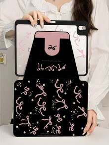 1个适用于iPad 10/9/11（2025款）的双面高清印花粉色蝴蝶结图案平板电脑保护套，透明亚克力后盖，2026新款，自动唤醒/睡眠，多角度支架带笔槽，办公学习必备，非磁性保护套 - 彩色 - 查看 7