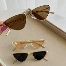 2025 New Fashion Metal Triangle Frame Small Cat Eye  Personality  Female Street Photography Internet Celebrity Glasses  Anti-UV - 咖啡 - 查看 4