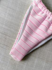 条纹比基尼套装，可爱性感休闲沙滩度假粉色夏季 - 粉色 - 查看 7