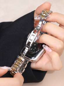 1 pieza Banda de reloj Apple estrecha de estilo Plata y Oro Metálico para Mujeres, diseño elegante y de moda, adecuada para Apple Watch Ultra 3/2/1 Series SE/S10/S9/S8/S7/S5/S4/S3 38/40/41/44/45/46/49mm, correa de metal extraíble de 7 enlaces para uso diario, fiesta, viaje, regalo