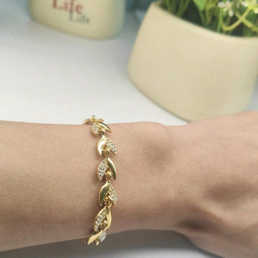 سوار أنيق معلق به ورقة من طبقة الذهب ال- 18 قيراط، مرصع بالراين ستون، مناسب للزفاف والسفر والنزهات والحفلات وأوقات الصيف، مجوهرات غربية وإكسسوارات شاطئية وأحداث رسمية