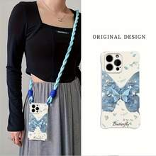 Funda para teléfono Funda de teléfono TPU anticaída de cuatro esquinas suave con pajarita cuerda colgante adecuada 12 13 14 15 16 Pro - Blanco - Ver 1