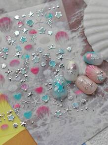 1 pieza Pegatina de uñas de diamante de cristal 5D de alta calidad, pegatinas de uñas premium con estrellas y conchas, diseñado para niñas, la mejor opción de regalo para niñas