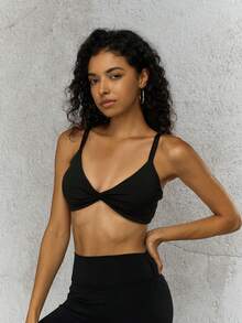 6pecil 一件式女士运动扭纹前胸罩，可调节松紧，透气面料，非常适合运动和日常使用 - 黑色 - 查看 4