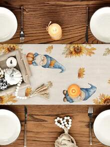 1 pieza/10 piezas Camino de mesa con patrón de girasoles y gnomos de otoño, para Acción de Gracias/Fiesta de Cosecha, decoración del hogar de estilo rústico, de material similar al lino, de 33*91CM/33*183CM/33*274CM, para decoración de fiestas interiores/exteriores, tema de calabaza, decoración de habitaciones, adecuado para decoración del hogar y eventos - Multicolor - Ver 5