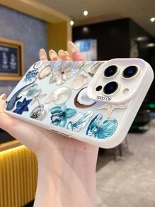1pc Fashion Seashell Flower Whale Collage Aesthetic White IMD Anti-Fall Anti-Fingerprint Phone Case Compatible With IPhone 16/16Pro/16Plus/15/15ProMax/15Pro/11/12/13/14ProMax/11Pro/11ProMax/12Pro/12ProMax/13Pro/13ProMax/14Pro/14ProMax, Creative Premium - Multicolor - View 3