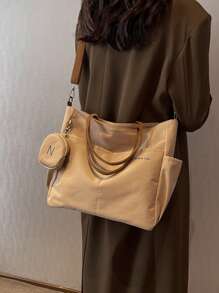 Bolso tipo tote de gran capacidad unisex con monedero 1 pieza, nuevo estilo coreano para estudiantes universitarios y de escuela secundaria, bolso casual, bolso cruzado de hombro, bolso de lona, bolso inclinado, bolso para mujer con monedero, bolso escolar para compras, vacaciones, bolso de tote con cremallera de moda, bolso tote escolar grande, múltiples compartimentos, perfecto para la playa, escuela, trabajo y uso diario