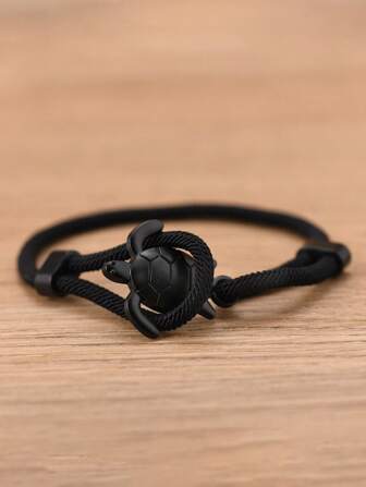 Adjustable Men's Sea Turtle Charm Bracelet, Animal Conservation Rope Bracelet For Beach, Surfing, Lucky String Bracelet, Daily Wrist Decor