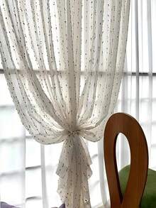 1pc Vintage Style Sheer Linen Curtain With Rainbow Candy Bead Decor - Rod Pocket Design, Convenient Hanging, Suitable For Bedroom, Living Room, Office Decor (130g/Sqm Fabric) - Multicolor - View 6