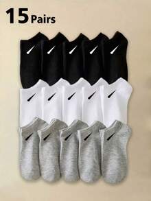 30 Pairs Men's Breathable Sports Socks, Fashionable Letter Printed High Stretch Outdoor Running Socks, Comfortable, Breathable, Anti-Odor And Antibacterial Socks Suitable For Everyday Wear