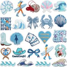 7/24 Stück gestickte Aufnäher Sommer Meereswellen Paradies zum Aufnähen/Aufbügeln Applikation für Kleidung, Kleider, Hüte, Jeans, DIY Accessoires