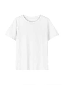 100% Cotton Ladies Short Sleeve T-Shirt, Stylish, Loose, Casual Crew Neck Top - 白色 - 查看 2