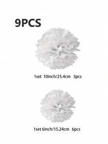 9pcs Paper Pom Poms, White Tissue Flowers, Fluffy Hanging Decoration, For Scene Decor, Home Decor, Room Decor, For Birthday Party Decor, Wedding Anniversary Party Favor, Business Graduation Gift Decor