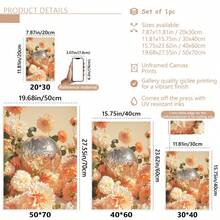 1 件无框桃色大丽花迪斯科球帆布墙饰，花卉多巴胺帆布装饰可打印，复古华丽植物印花，花卉家居礼品海报，海报，墙壁艺术，房间装饰用品，秋季，现代（可选框架）