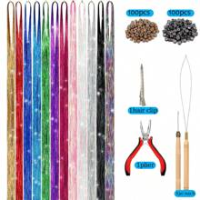 48Inches Glitter Rainbow Tinsel Hair Extension With Tool Mixed Colors Hair Extension Tinsel Kit Glitter Rainbow Hair Extensions For Women And Girls Pride Month Activities Accessories