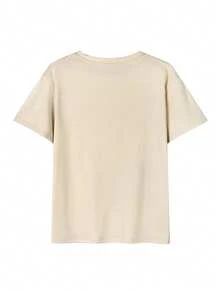 100% Cotton Women's T-Shirt, Short Sleeves, New For Summer 2025, European Fairy Tale Style Illustration, Simple And Stylish, Animal And Plant Artwork Design, Casual, Crew Neck - 杏色 - 查看 3