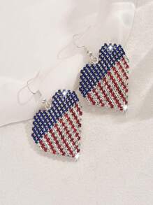 1 对 阵亡将士纪念日复古红白蓝心形吊坠耳环，女士木质双面耳环，总统日，独立日 7 月 4 日耳环 - 彩色 - 查看 4