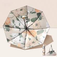 1PC Triple Fold Flower Language Manual Sunny Umbrella Retro Rain And Rain Dual Use Black Gel Sunscreen Umbrella