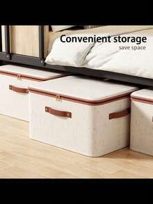 1/2 包储物箱带拉链盖布盖储物篮盒子可折叠可洗衣柜架子衣服整理容器带手柄（米色）