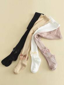 4 Pairs Baby Girls Tight Leggings, Bow Decor Tights, Suitable For Newborns And Toddlers