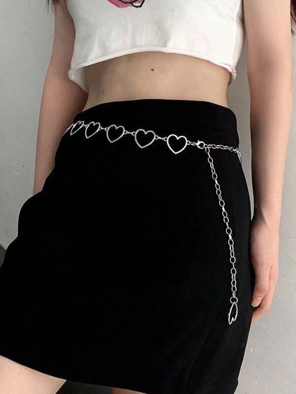 1 pieza Cinturón casual de moda para mujer con cadena con forma de corazón versátil, decoración de cadena metálica para vestido, jeans