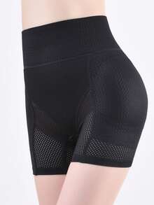 女士提臀提臀塑身裤，带可拆卸臀部垫，蕾丝边修身塑身内裤 - 黑色 - 查看 2