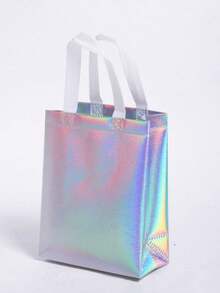 激光银色可重复使用礼品手提袋，带手柄的购物袋，适用于伴娘生日派对、婚礼、单身派对用品