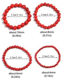 1 cái, 4 cái Vòng tay hạt đá mã não đỏ tự nhiên phong cách Trung Hoa cổ điển mới có thể xếp chồng lên nhau cho cặp đôi nam nữ Vòng tay màu đỏ Bộ hạt tròn đá đỏ thủ công nguyên chất - Đỏ - Xem 7