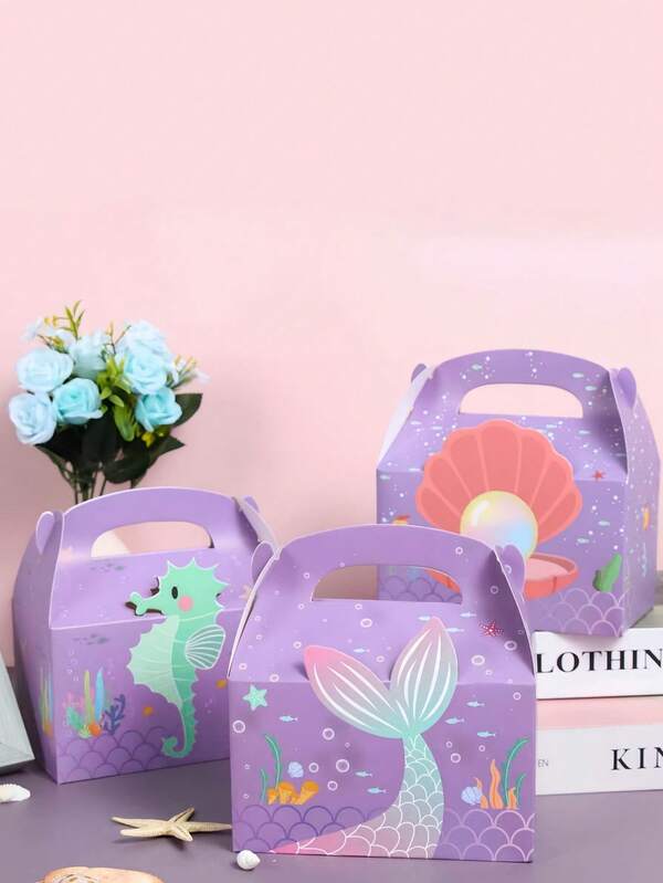 6pcs/12pcs/24pcs Purple Mermaid Style Gift Box, Ocean Theme Birthday Gender Reveal Wedding Family Holiday Party Gift Wrapping Supplies, Kitchen Packaging Supplies (Assorted 6-Pack)