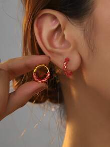 2pcs Minimalist Design Pearl Hoop Earrings, Refined & Vintage Style For Women Daily Wear