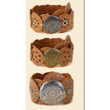 1 件装黑色 PU 圆盘拼接空心金属索环圆形女士腰带 夏季、秋季、万圣节