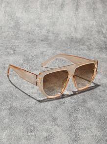 1pc Women's Fashion Leopard Print Square Large Frame Glasses, Black, Fashionable For Party, Gathering, Beach, Festival, High-End Fashion Shield Shape Shades