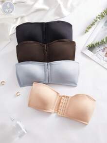 4PCS Women's's Comfortable Multicolour Front Closure Casual Ventilate Strapless Wireless Sexy Soft Lightweight Solid Bralette Lingerie Underwear No Padding Bra - Multicolor - View 9