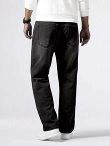 1pc Men's Regular Fit Casual Black Straight Leg Jeans, Comfortable Street Style Suitable For Urban Walking And Outdoor Activities - 黑色 - 查看 2