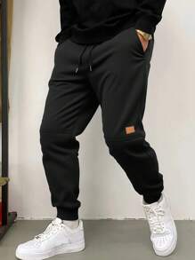 Pantalones de chándal gruesos para hombres, pantalones jogger con cordón en la cintura y puños, de otoño/invierno, de felpa