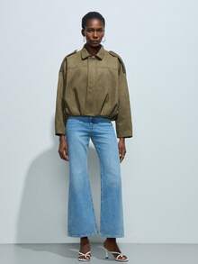 Women's Solid Color Minimalist Suede Texture Collar Flight Jacket - Army Green - View 6