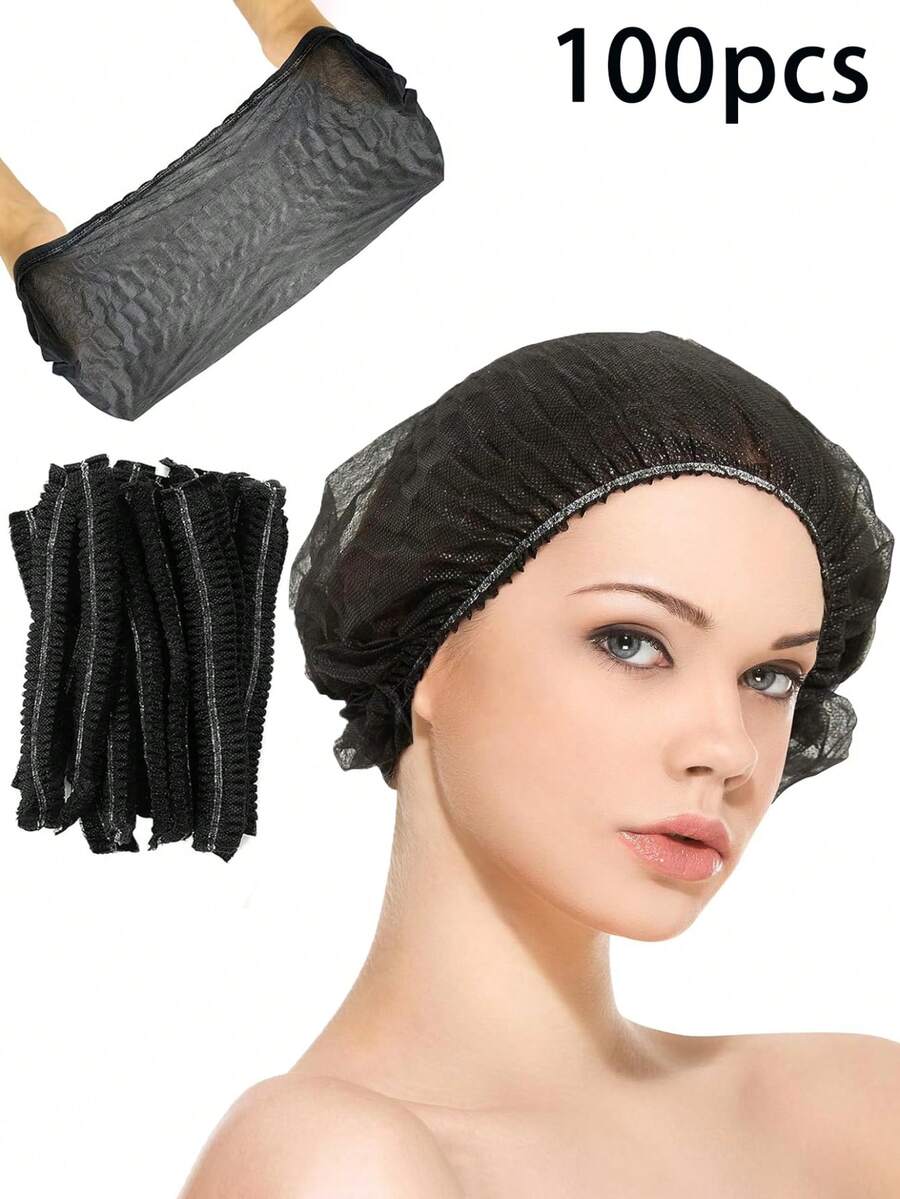 100pcs/Pack Disposable Bouffant Caps, Unisex Non-Woven Hairnets, Suitable For Food Service Personnel, Salons, Kitchens As Dust Caps - Multicolor - View 1