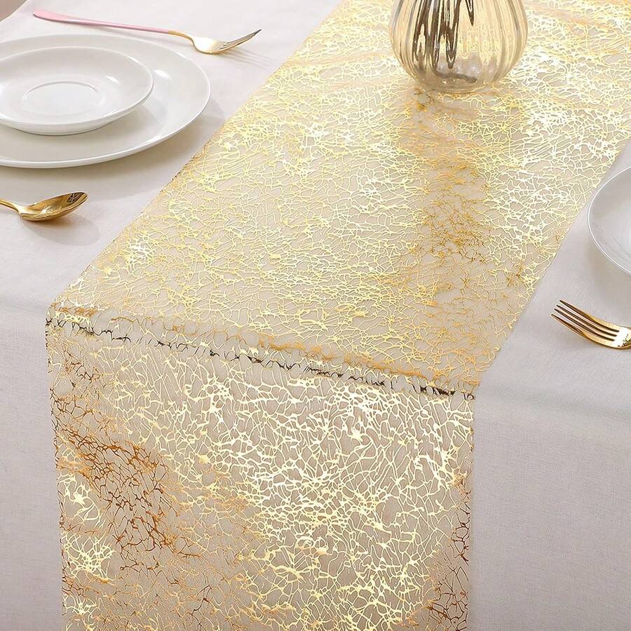1pc Gold Foil Table Runner, Birthday Wedding Banquet Party Table Decoration Supplies Tablecloth Table Runner, Placemat Plate Decoration