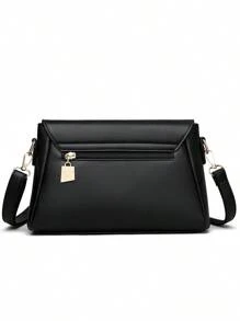 1 pieza Bolso bandolera de mujer de unicolor, con decoración de letras de metal, correa para el hombro desmontable, patrón floral vintage elegante, costuras reforzadas, solapa con cierre magnético, adecuado para compras, monedero, cosméticos, ir al trabajo